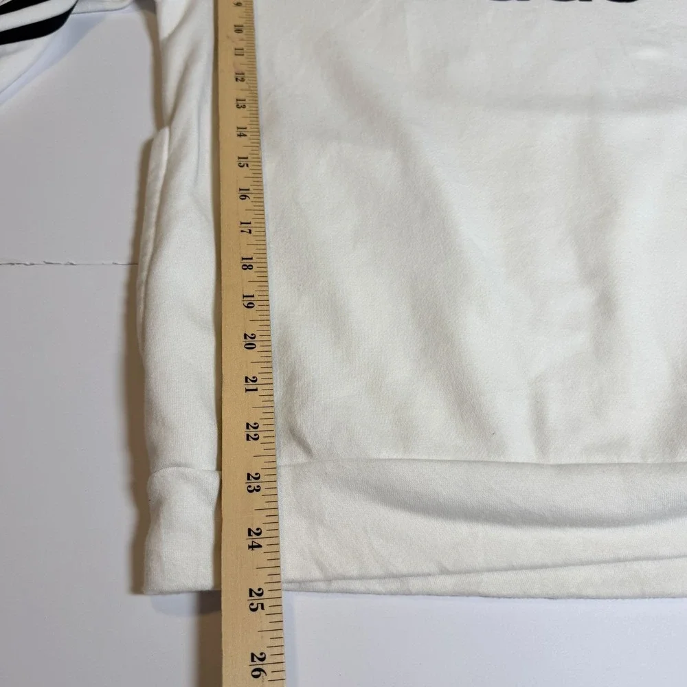 Adidas Hoodie Unisex Small White Fleece Lined Logo 3 Stripes Pullover Athleisure